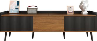 STILVORA Mueble De Tv Con 3 Puertas Y Borde Superior Elevado, Puertas Estriadas, Estilo Moderno, 160&times;39&times;49,5 Cm, En Mdf, Negro Natural
