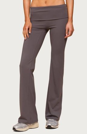 Edikted Oriane Foldover Flare Leggings in Gray at Nordstrom, Size X-Large