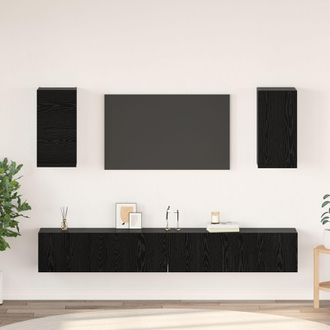 Berkfield Home Wall TV Cabinet with Shelf Wall-mounted with Storage with Door 6 pcs Black oak Engineered wood