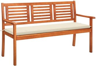 vidaXL Banco De Jard&iacute;n 3 Plazas Y Coj&iacute;n Madera Maciza Eucalipto 150 Cm Vidaxl