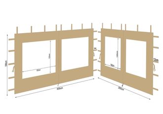Quick-Star Quick-star - 2 Seitenteile Aus Polyester Mit Klarsicht Fenster 300/400x195cm F&uuml;r Pavillon 3x4m Seitenwand Beige Ral 1001 Wasserdicht