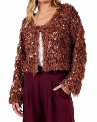 Sadie & Sage Faux Fur And Sequin Jacket In Brown