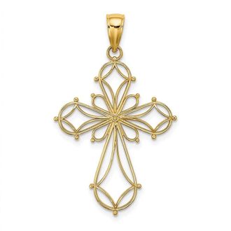 Diamond2Deal 14k Yellow Gold Cut-Out Shapes Fancy Cross Charm Pendant