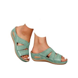 Generic Wedg Sandals for Women Summer Open Toe Dressy Slipper with Arch Support Solid Color Flat Wide Fit Sandals Breathable Casual Slip on Comfortable Beach 