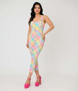 Unique Vintage 1970s Eartha Jumpsuit in White Rainbow Gingham at Nordstrom, Size X-Large