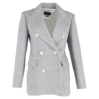 Isabel Marant Eleyani Double-Breasted Brushed Blazer in Grey Wool