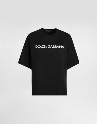 Dolce & Gabbana Short-sleeved Cotton T-shirt With Lettering - Woman T-shirts And Sweatshirts Black Cotton Xxs