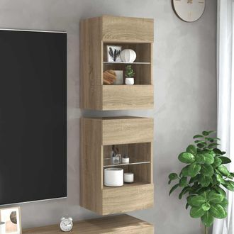 vidaXL Armarios De Pared Con Luces Led Para Tv 2 Uds Roble Sonoma 40x30x60,5 Cm Vidaxl