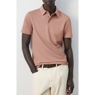 Mango Slim Fit Stretch Cotton Blend Piqu&eacute; Polo in Peach at Nordstrom, Size Xx-Large
