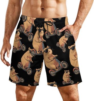 Generic Cute Capybara Scooter Mens Swim Shorts & Trunks with Compression Liner Quick Dry Beach Board Shorts L