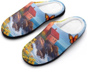 Generic Sunflowers Lighthouse Butterfly Cotton Slippers for Women Indoor Outdoor Slipper Slip-On Memory Foam Home Shoes