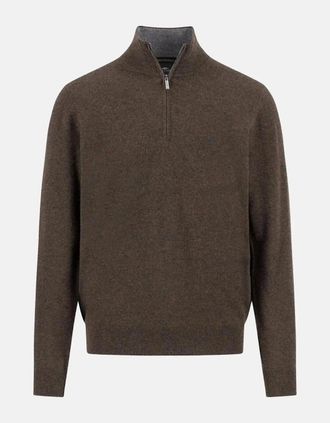 Fynch-Hatton Mens Fine Knit Cotton 1/4 Zip Sweater Dark Chocolate - Brown - Size: 44