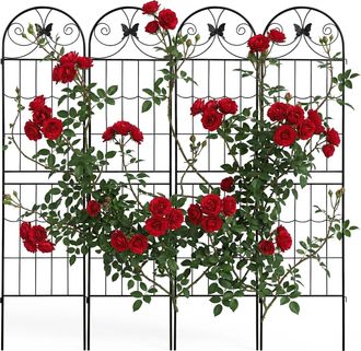 Relaxdays Relaxdays Enrejado, Set De 4, 220 X 50 Cm, Metal, Soporte Para Trepadoras, Jard&iacute;n, Soporte Para Rosales, Negro