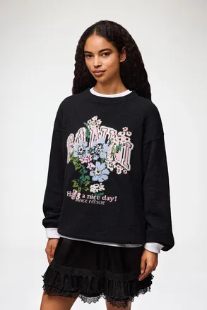 Ganni Mixed Oversized Jumper with Flowers