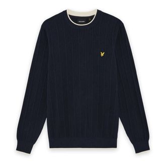 Lyle & Scott Tipped Pique Gebreide Trui met Ronde Hals - Heren - Truien - Blauw - Maat: XL Katoen