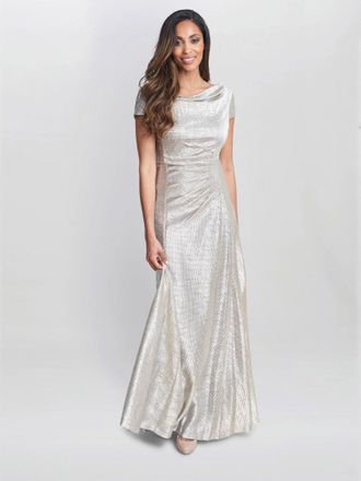 Gina Bacconi Womens Alivia Metallic Cowl Maxi Dress - Champagne - Size 18 UK