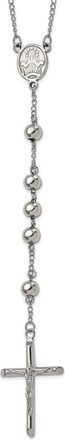 Diamond2Deal Stainless Steel Polished 8mm Beaded Rosary Necklace 32.5