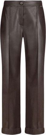 Liu Jo Coated Brown Wide-Leg Pants With Pressed Crease And Cuffed Hem
