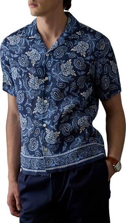 Ralph Lauren Purple Label Maiori Choppa Paisley Print Linen Camp Shirt in Blue Multi at Nordstrom, Size Xx-Large
