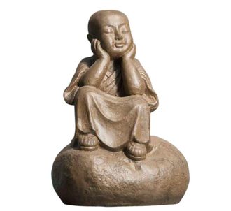 Wanda Collection Estatua monje shaol&iacute;n pensativo p&aacute;tina gris envejecida 80 cm