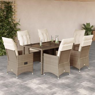 vidaXL Set Comedor De Jard&iacute;n 7 Pzas Con Cojines Rat&aacute;n Sint&eacute;tico Beige Vidaxl