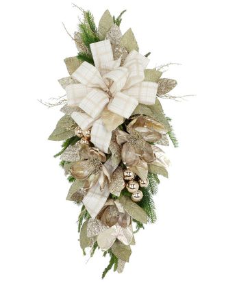 Creative Displays Inc. Handcrafted Holiday Swag With Magnolias, Ornaments & Bows