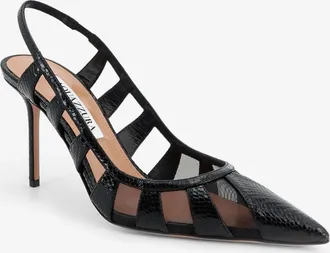 Aquazzura Womens Leather D&eacute;collet&eacute; Black Leather-Mesh Pumps Leather/mesh High Heel Shoes