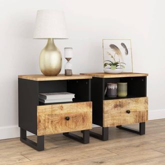 vidaXL Vidaxl - Mesitas De Noche 2 Uds Madera Maciza Mango Madera Contrachapada