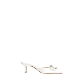 Manolo Blahnik Heeled Mules, female, White, 5 1/2 UK, Mayjou Satin Mules