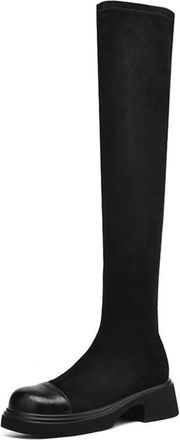 Generic Womens Over The Knee Boots Black Faux Suede Round Toe PU Toe Cap Block Heel Comfortable Non Slip Wear Resistant Daily Casual Night Out Street Style,Bl