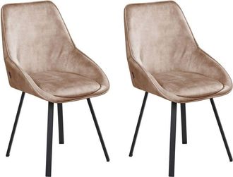 Beliani Set of 2 Dining Chairs Beige Velvet Black Iron Legs 180&deg; Swivel Modern Upholstered Chairs TERLTON