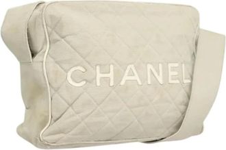 Chanel Pre-owned Cross Body Bags, female, Beige, Size: ONE SIZE Pre-owned Vintage Canvas Shoulder Bag