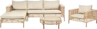 Beliani Beliani - pe Rattan Right Hand Garden Lounge Set with Coffee Table 4 Seater with Cushions Beige Calasetta