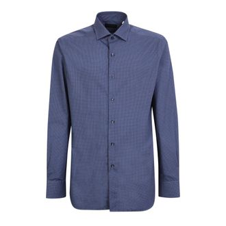 Dell'Oglio Geometric Print Shirt - Heren - Casual Overhemden - Blauw - S - Katoen - Overhemden