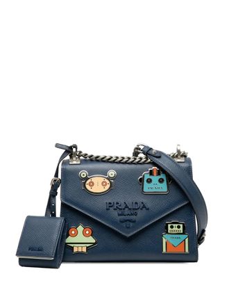 Prada 2013-2025 Saffiano Cuir Monochrome Robot Patches Envelope Chain Flap crossbody bag - Blue
