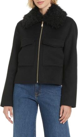 Kate Spade New York Wool Blend Jacket with Removable Faux Shearling Collar in Black at Nordstrom, Size X-Small