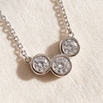 Pompeii3 1 3/4ct Diamond 3 Stone Bezel Pendant 14k White Gold 18 Lobster Clasp Lab Grown