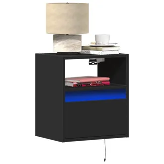 vidaXL Comodini A Parete Con Luci Led 2 Pz Neri - Vidaxl