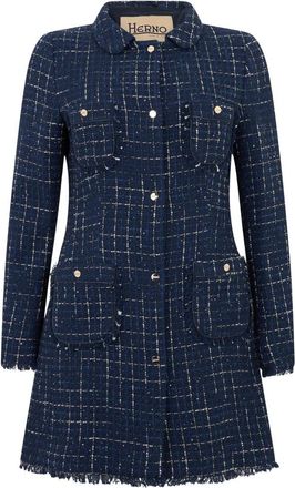 Herno Tweed Jas met Kraag - Dames - Blazers - Blauw - S - Tweed - Jassen