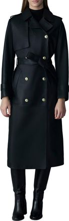 Mackage Gael-V Double Breasted Lambskin Leather Trench Coat in Black-Gold at Nordstrom, Size Xx-Small