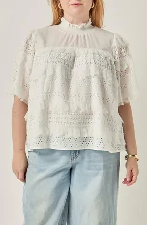 English Factory Lace Babydoll Top in Off White at Nordstrom, Size 2X