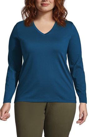 Lands End Plus Size Supima Cotton Long Sleeve V-Neck T-Shirt in Baltic Teal at Nordstrom, Size 1X