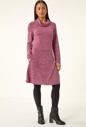 Roman Soft Marl Buttoned Cowl Neck Dress