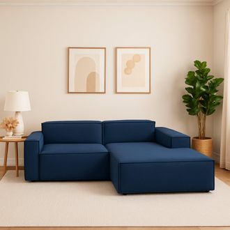 Dmora Sof&aacute; Fijo Dlorenz, Sof&aacute; Modular 2 Plazas Pen&iacute;nsula Derecha, 100% Made In Italy, Sof&aacute; Moderno En Tela, Cm 220x170h70, Azul - Dmora