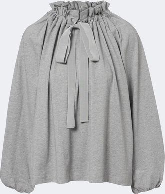 Patou Bow-detail gathered cotton jersey top
