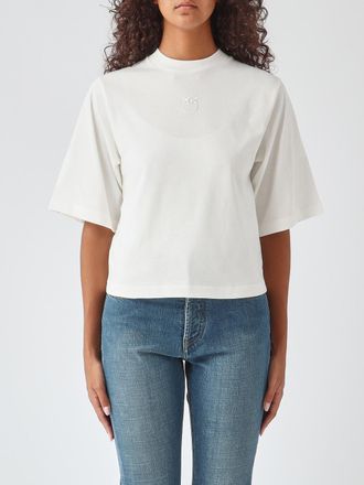 Pinko T-shirt in cotone a maniche corte con spalle scese e logo