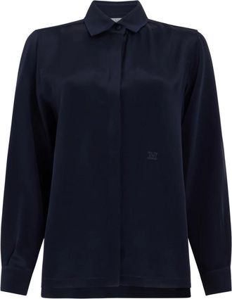 Max Mara Zijden cr&ecirc;pe de chine blouse - Dames - Overhemden - Blauw - L - Overhemden