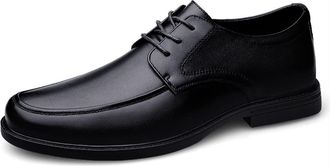 Generic Oxford Shoes for Men Lace Up Apron Toe Derby Shoes Faux Leather Low Top Slip Resistant Rubber Sole Block Heel Prom(Black,5.5 UK)