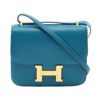 Herm&egrave;s Pre-owned Vintage Schoudertas - Dames - Pre-owned - Blauw - Maat: ONE Size Leer