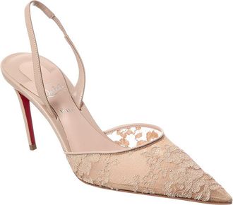 Christian Louboutin Kate Max O Sling 85 Lace & Leather Slingback Pump